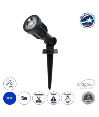 GLOBOSTAR® GARDENINI 61545 Φωτιστικό Σποτ για Φυτά - Δέντρα με Βάση Κήπου - Καρφωτό LED 5W 550lm 38° DC 24V Αδιάβροχο IP68 Μπλε Dimmable - Lumileds SMD Chip - Μαύρο - Μ5.5 x Π5.5 x Υ13.5cm - 3 Χρόνια Εγγύηση